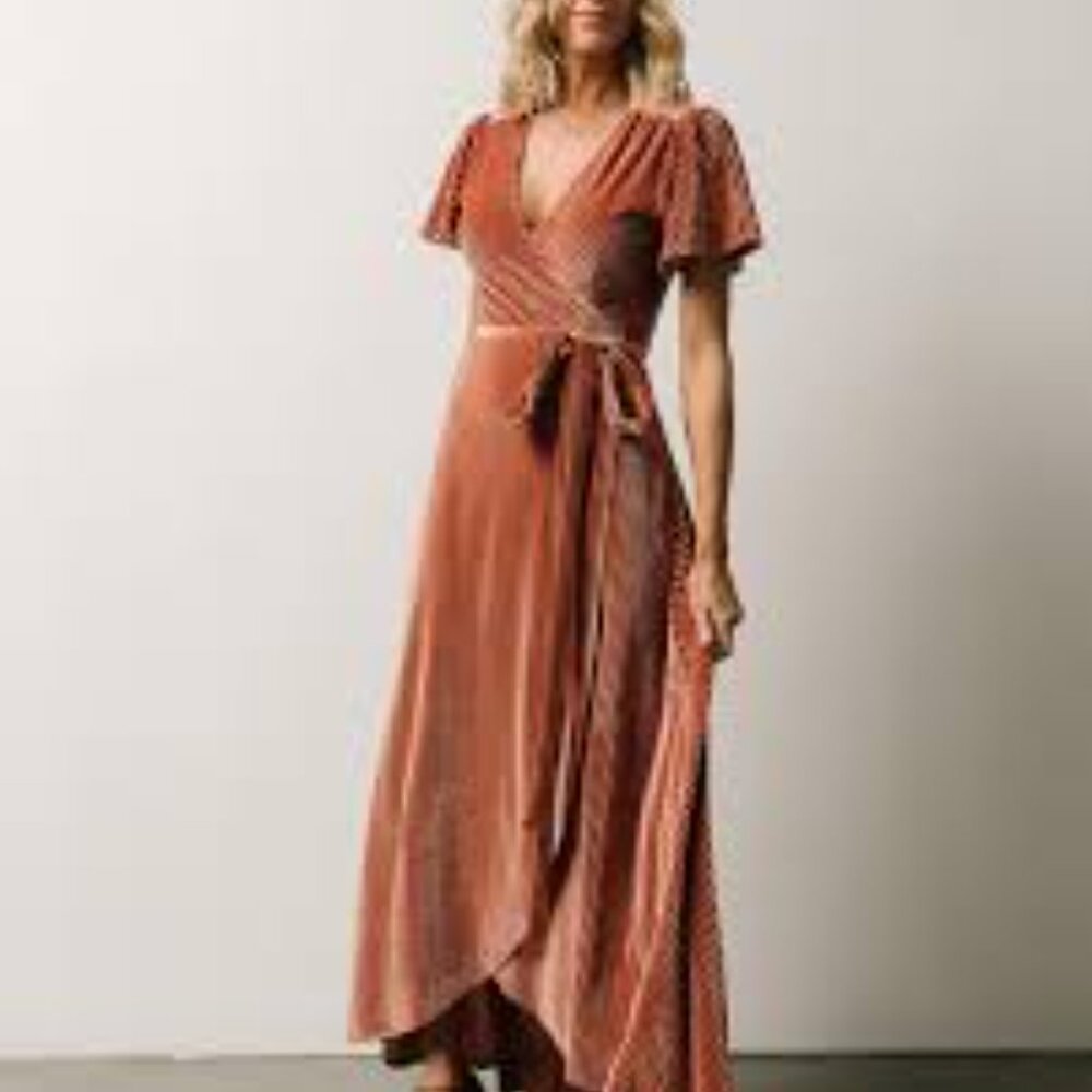 Baltic Born Rust Velvet Wrap Maxi Dress